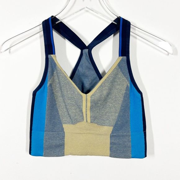 LNDR Trigger Mustard Sports Bra Color Block Blue Razorback Size Medium/Large - Picture 10 of 11